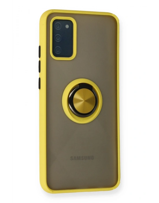 Newface Samsung Galaxy A02S Kılıf Montreal Yüzüklü Silikon Kapak - Sarı