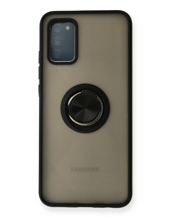 Newface Samsung Galaxy A02S Kılıf Montreal Yüzüklü Silikon Kapak - Siyah