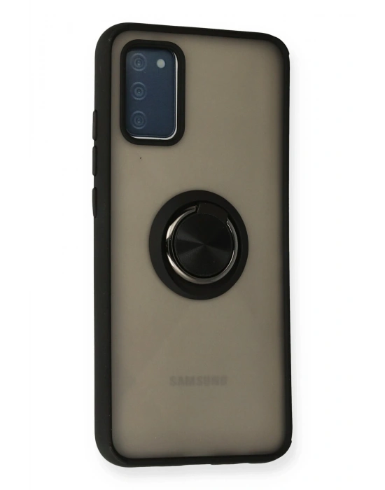 Newface Samsung Galaxy A02S Kılıf Montreal Yüzüklü Silikon Kapak - Siyah