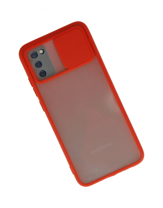 Newface Samsung Galaxy A02S Kılıf Palm Buzlu Kamera Sürgülü Silikon - Kırmızı
