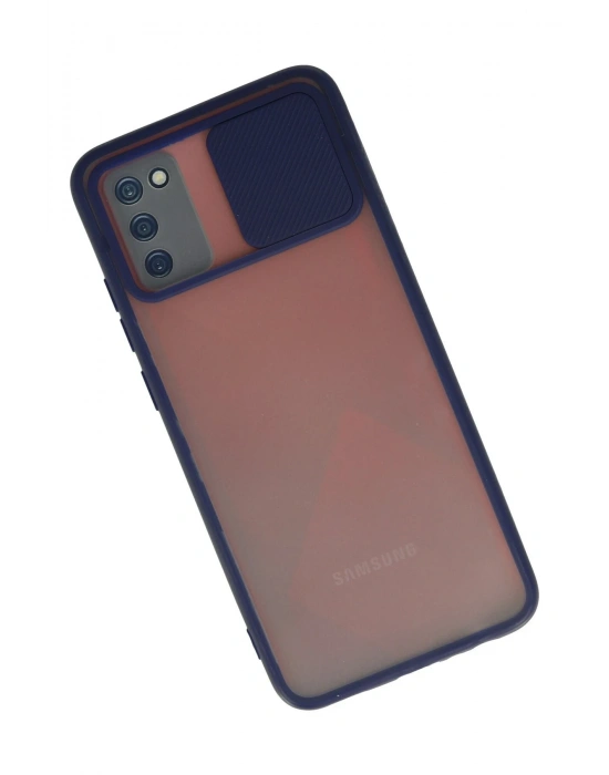 Newface Samsung Galaxy A02S Kılıf Palm Buzlu Kamera Sürgülü Silikon - Lacivert