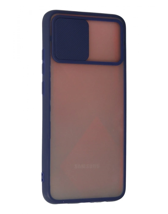 Newface Samsung Galaxy A02S Kılıf Palm Buzlu Kamera Sürgülü Silikon - Lacivert