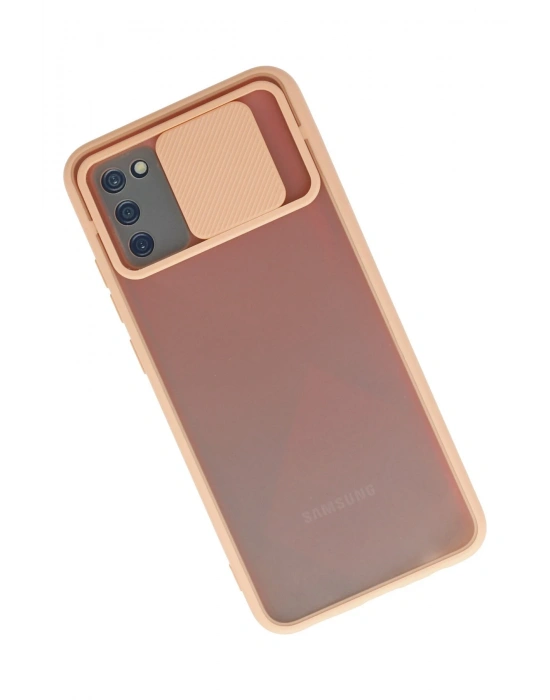 Newface Samsung Galaxy A02S Kılıf Palm Buzlu Kamera Sürgülü Silikon - Pembe