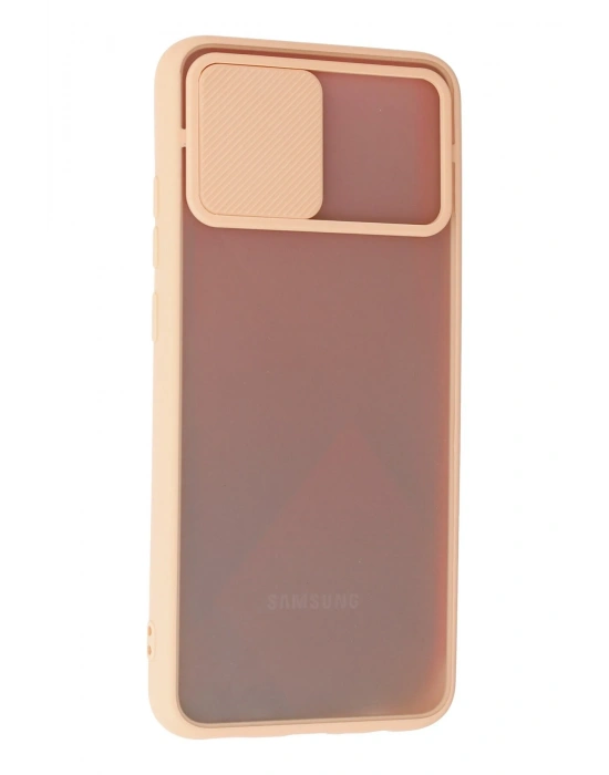 Newface Samsung Galaxy A02S Kılıf Palm Buzlu Kamera Sürgülü Silikon - Pembe