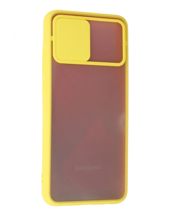 Newface Samsung Galaxy A02S Kılıf Palm Buzlu Kamera Sürgülü Silikon - Sarı