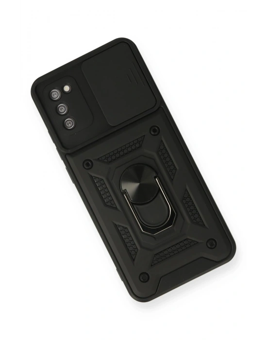 Newface Samsung Galaxy A02S Kılıf Pars Lens Yüzüklü Silikon - Siyah