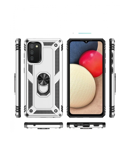 Newface Samsung Galaxy A02S Kılıf Sofya Yüzüklü Silikon Kapak - Gümüş