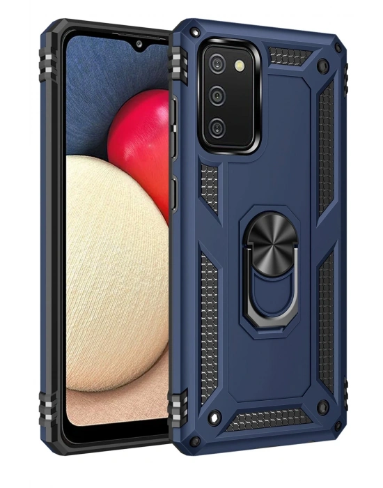 Newface Samsung Galaxy A02S Kılıf Sofya Yüzüklü Silikon Kapak - Lacivert