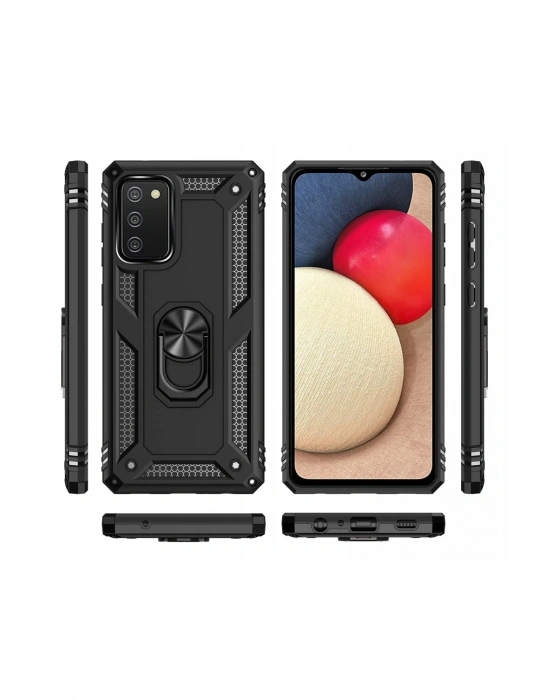 Newface Samsung Galaxy A02S Kılıf Sofya Yüzüklü Silikon Kapak - Siyah