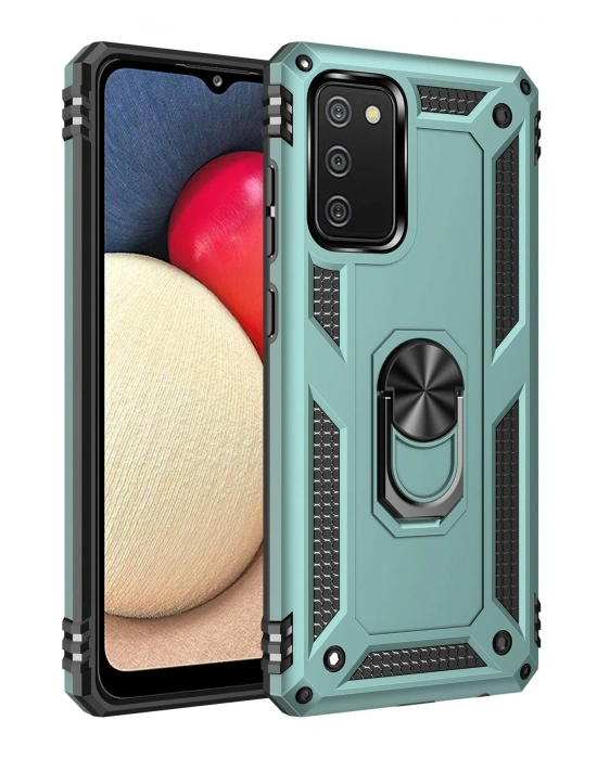 Newface Samsung Galaxy A02S Kılıf Sofya Yüzüklü Silikon Kapak - Yeşil