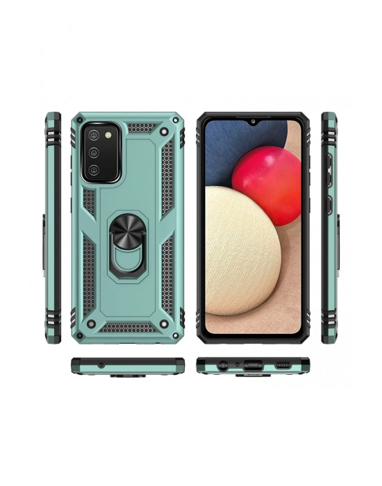 Newface Samsung Galaxy A02S Kılıf Sofya Yüzüklü Silikon Kapak - Yeşil