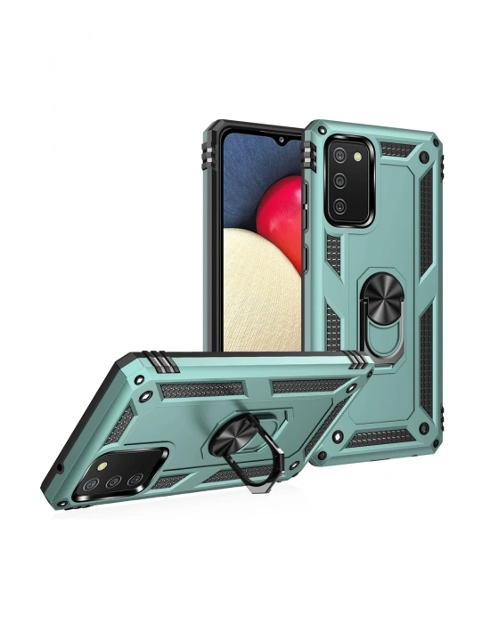 Newface Samsung Galaxy A02S Kılıf Sofya Yüzüklü Silikon Kapak - Yeşil