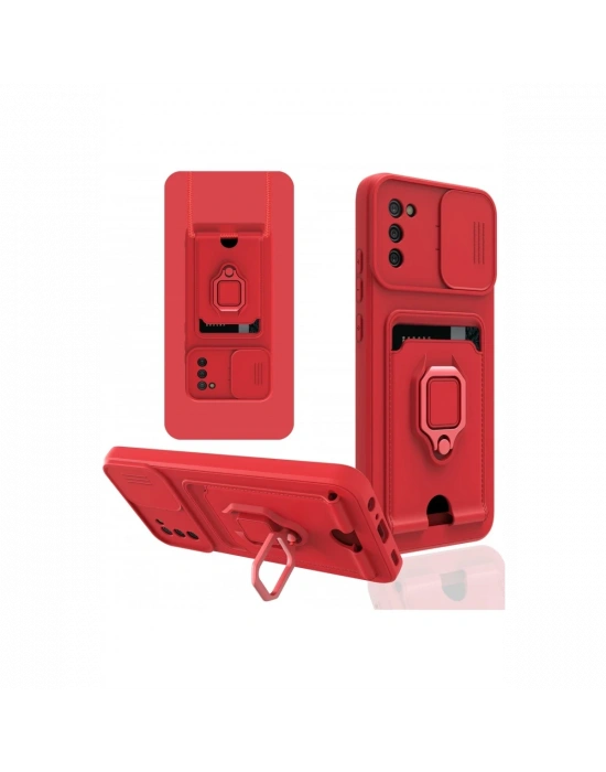 Newface Samsung Galaxy A02S Kılıf Zuma Kartvizitli Yüzüklü Silikon - Kırmızı