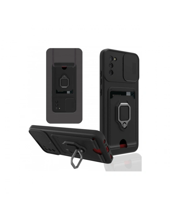 Newface Samsung Galaxy A02S Kılıf Zuma Kartvizitli Yüzüklü Silikon - Siyah