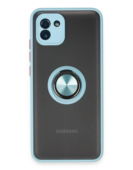 Newface Samsung Galaxy A03 Kılıf Montreal Yüzüklü Silikon Kapak - Buz Mavi