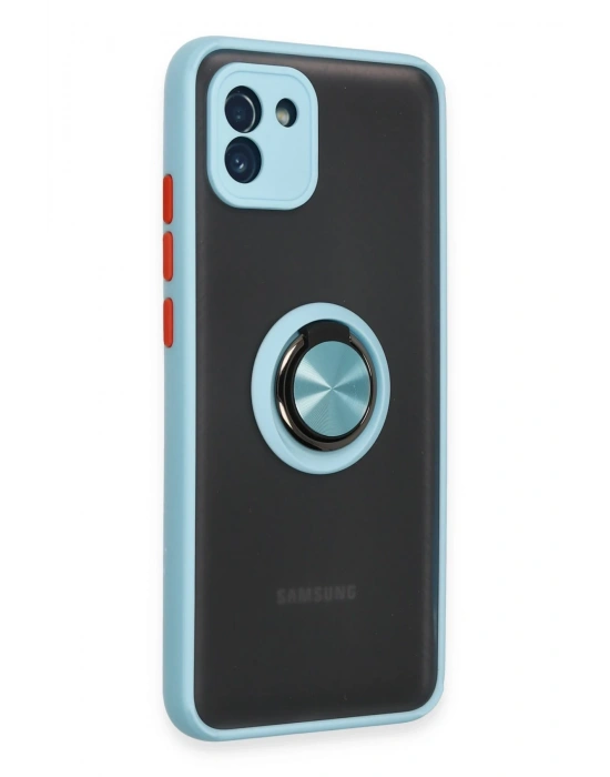 Newface Samsung Galaxy A03 Kılıf Montreal Yüzüklü Silikon Kapak - Buz Mavi