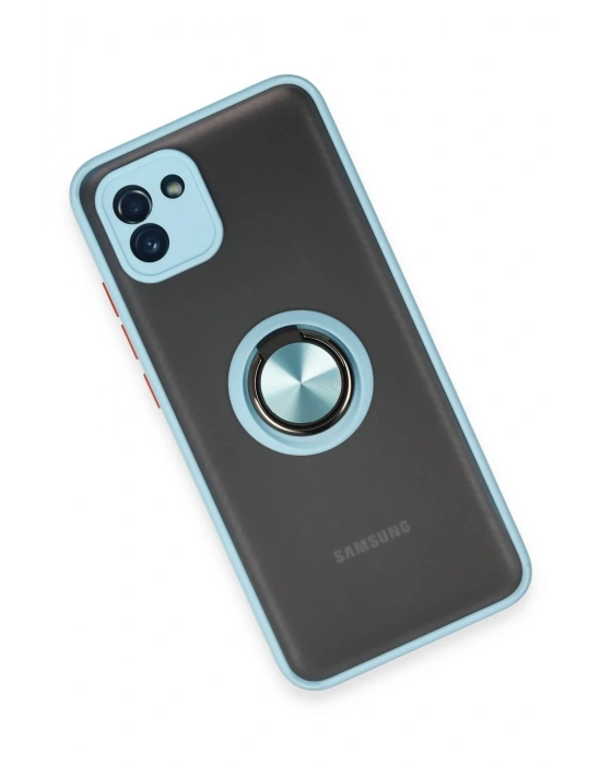 Newface Samsung Galaxy A03 Kılıf Montreal Yüzüklü Silikon Kapak - Buz Mavi