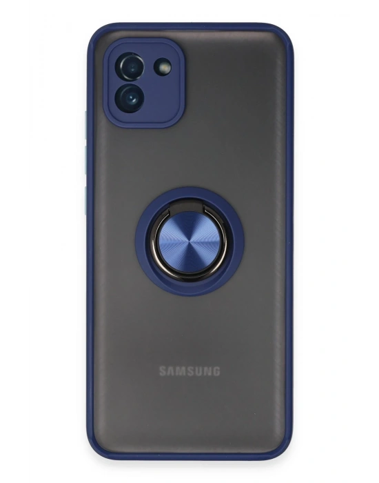 Newface Samsung Galaxy A03 Kılıf Montreal Yüzüklü Silikon Kapak - Lacivert
