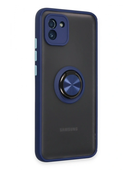 Newface Samsung Galaxy A03 Kılıf Montreal Yüzüklü Silikon Kapak - Lacivert