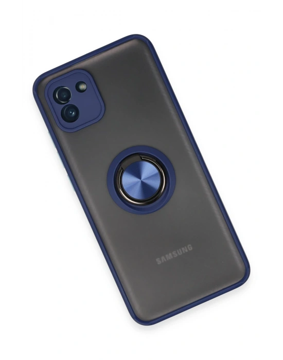 Newface Samsung Galaxy A03 Kılıf Montreal Yüzüklü Silikon Kapak - Lacivert