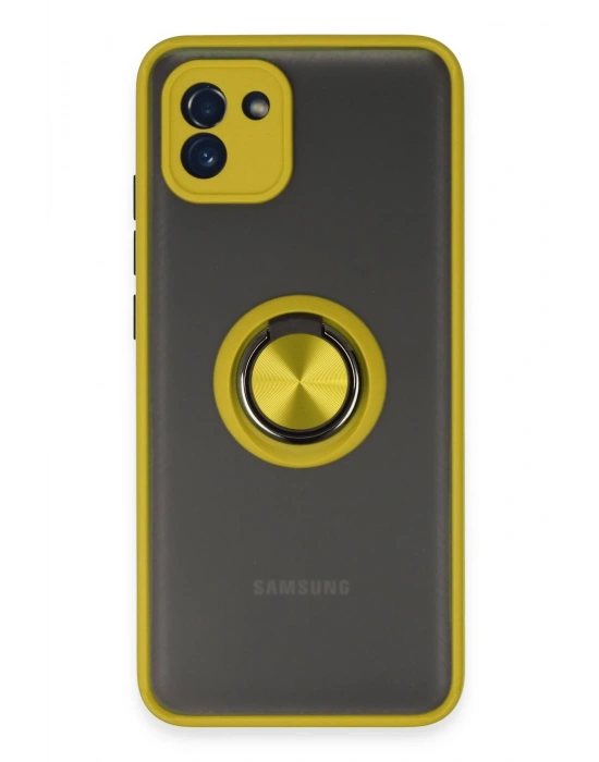 Newface Samsung Galaxy A03 Kılıf Montreal Yüzüklü Silikon Kapak - Sarı
