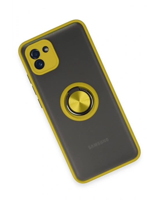 Newface Samsung Galaxy A03 Kılıf Montreal Yüzüklü Silikon Kapak - Sarı