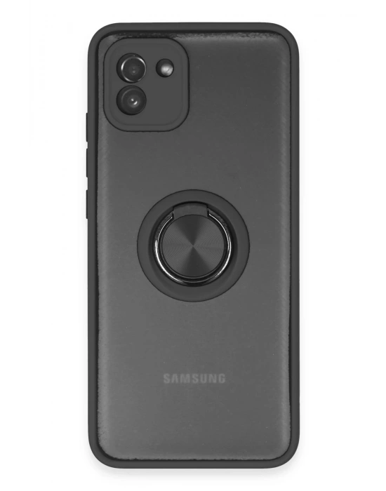 Newface Samsung Galaxy A03 Kılıf Montreal Yüzüklü Silikon Kapak - Siyah