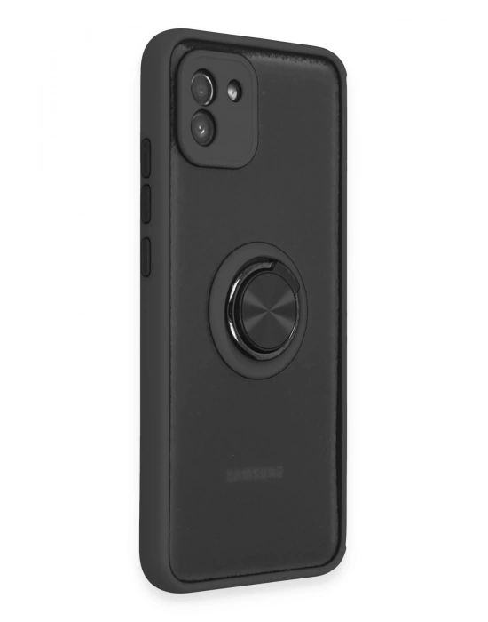 Newface Samsung Galaxy A03 Kılıf Montreal Yüzüklü Silikon Kapak - Siyah