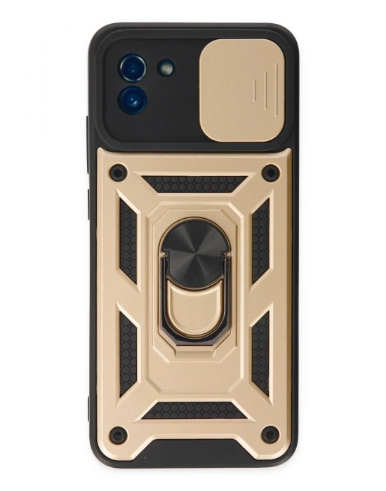 Newface Samsung Galaxy A03 Kılıf Pars Lens Yüzüklü Silikon - Gold