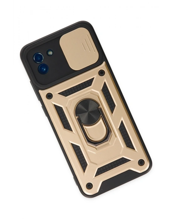 Newface Samsung Galaxy A03 Kılıf Pars Lens Yüzüklü Silikon - Gold