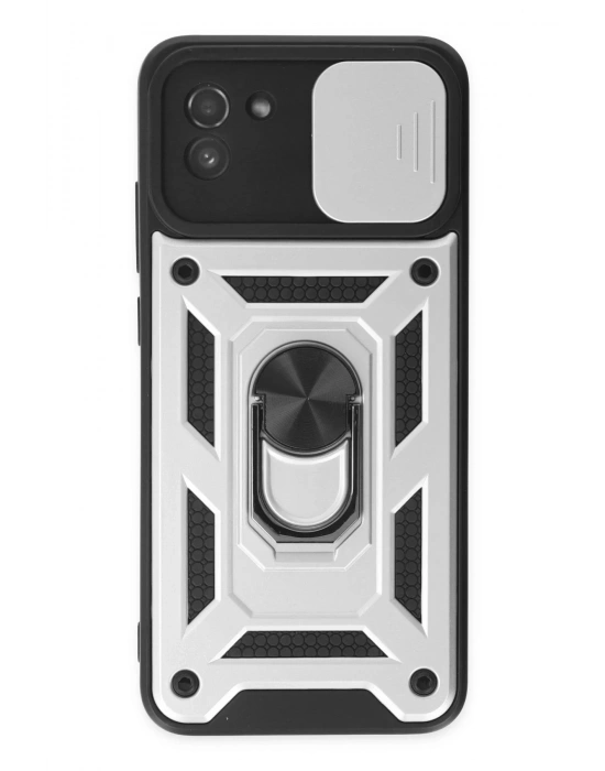 Newface Samsung Galaxy A03 Kılıf Pars Lens Yüzüklü Silikon - Gümüş