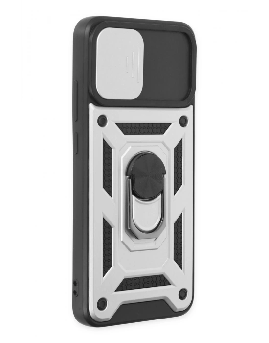 Newface Samsung Galaxy A03 Kılıf Pars Lens Yüzüklü Silikon - Gümüş