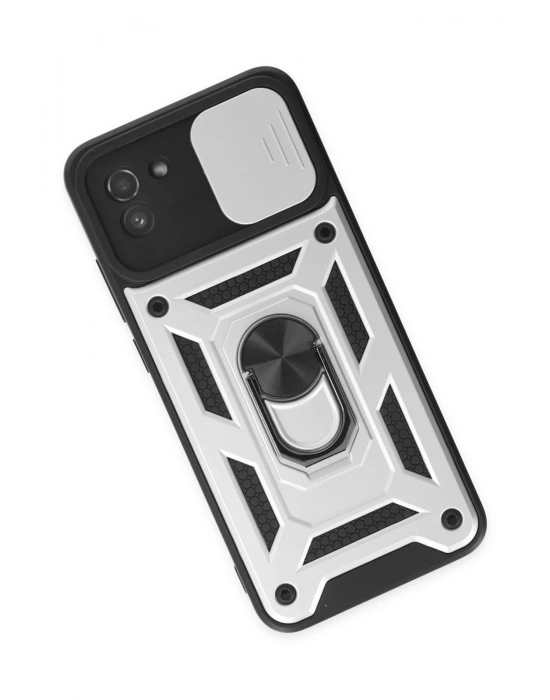 Newface Samsung Galaxy A03 Kılıf Pars Lens Yüzüklü Silikon - Gümüş