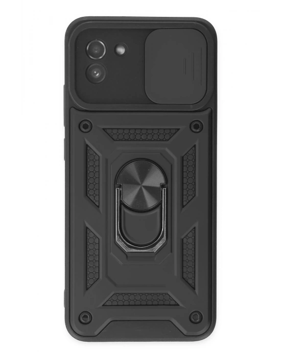 Newface Samsung Galaxy A03 Kılıf Pars Lens Yüzüklü Silikon - Siyah