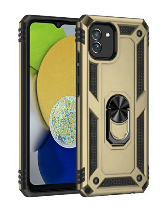 Newface Samsung Galaxy A03 Kılıf Sofya Yüzüklü Silikon Kapak - Gold