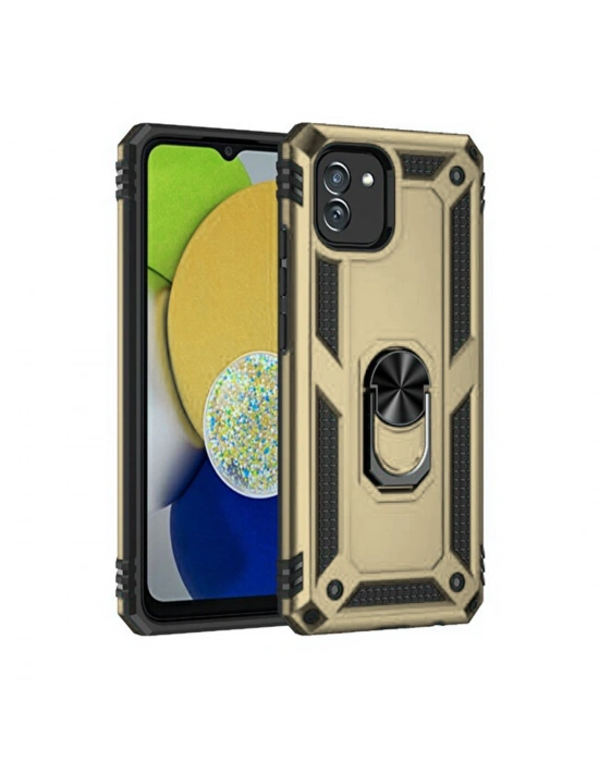 Newface Samsung Galaxy A03 Kılıf Sofya Yüzüklü Silikon Kapak - Gold