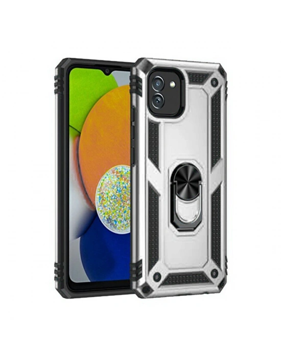 Newface Samsung Galaxy A03 Kılıf Sofya Yüzüklü Silikon Kapak - Gümüş