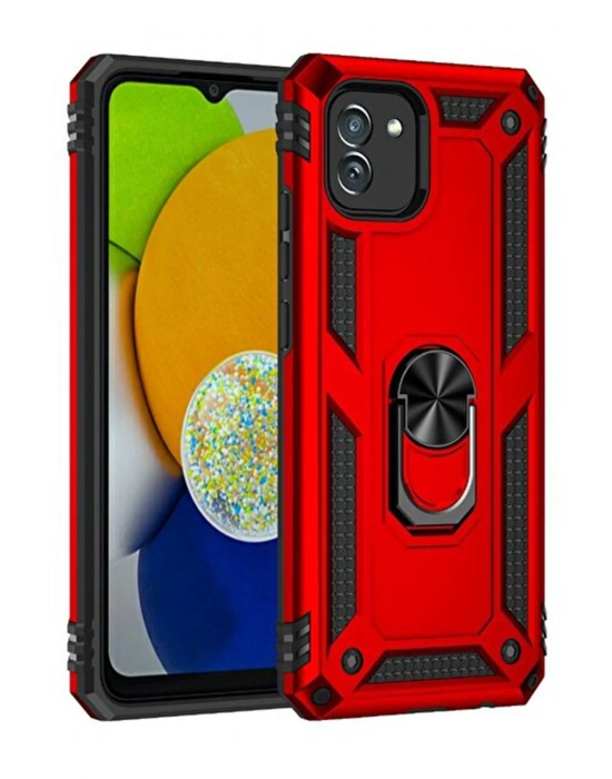 Newface Samsung Galaxy A03 Kılıf Sofya Yüzüklü Silikon Kapak - Kırmızı