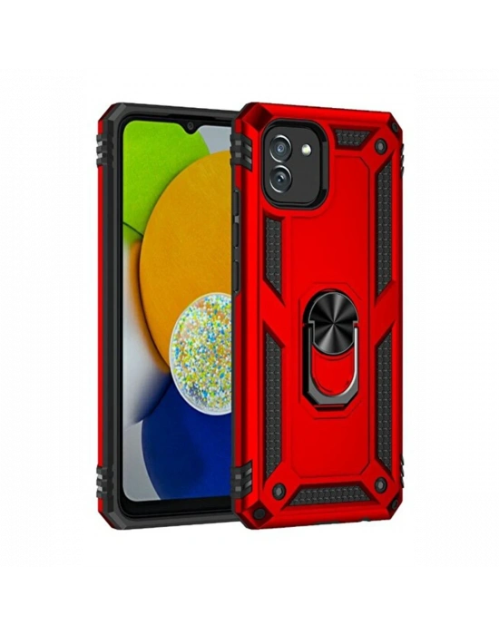 Newface Samsung Galaxy A03 Kılıf Sofya Yüzüklü Silikon Kapak - Kırmızı