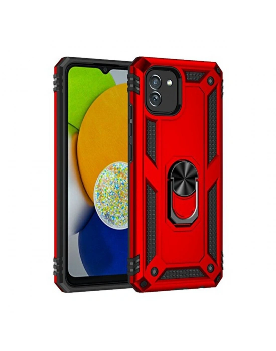 Newface Samsung Galaxy A03 Kılıf Sofya Yüzüklü Silikon Kapak - Kırmızı