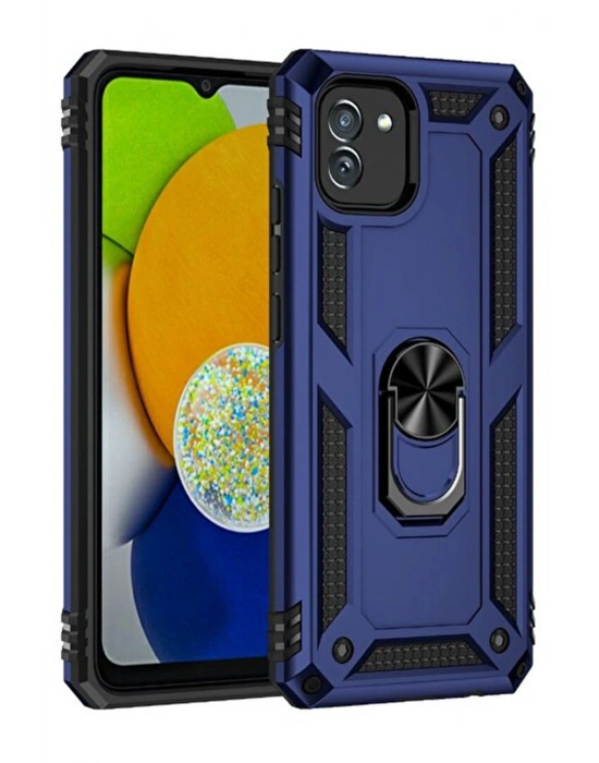 Newface Samsung Galaxy A03 Kılıf Sofya Yüzüklü Silikon Kapak - Lacivert