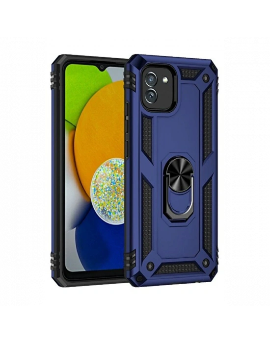 Newface Samsung Galaxy A03 Kılıf Sofya Yüzüklü Silikon Kapak - Lacivert