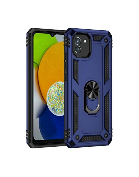 Newface Samsung Galaxy A03 Kılıf Sofya Yüzüklü Silikon Kapak - Lacivert