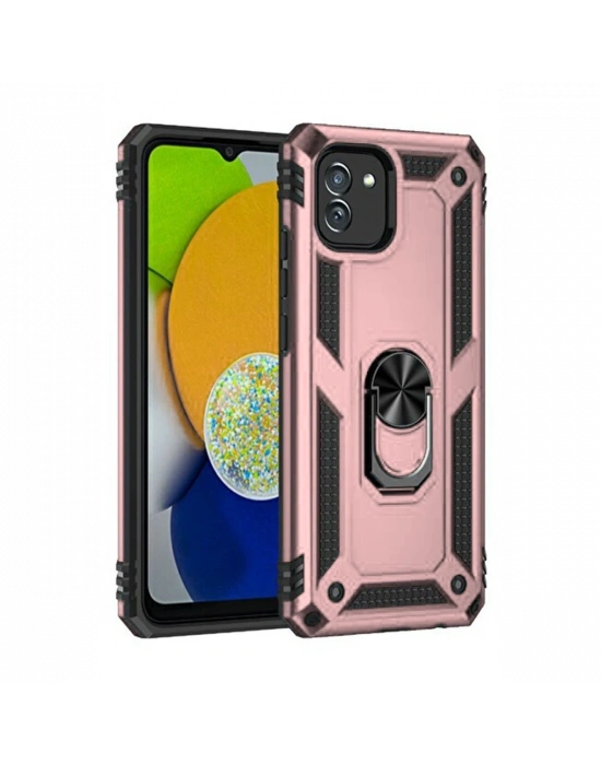 Newface Samsung Galaxy A03 Kılıf Sofya Yüzüklü Silikon Kapak - Rose