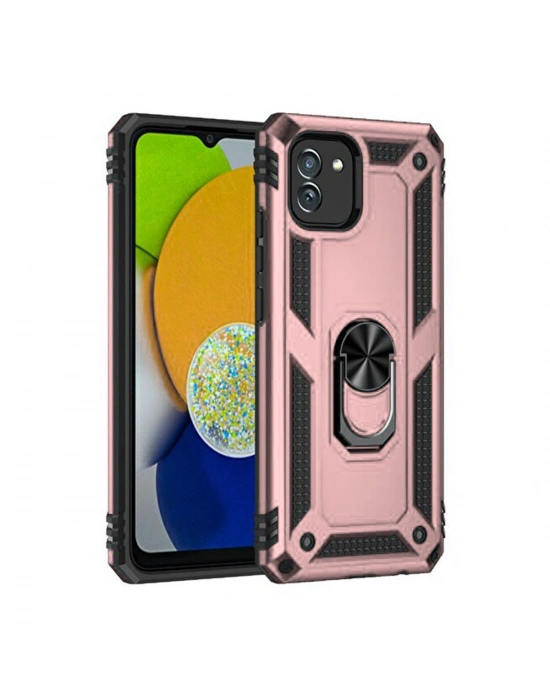 Newface Samsung Galaxy A03 Kılıf Sofya Yüzüklü Silikon Kapak - Rose