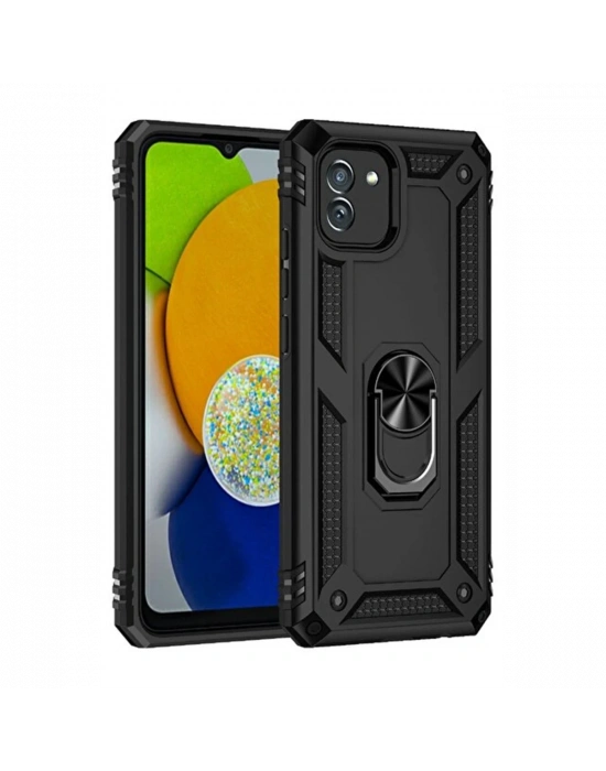 Newface Samsung Galaxy A03 Kılıf Sofya Yüzüklü Silikon Kapak - Siyah