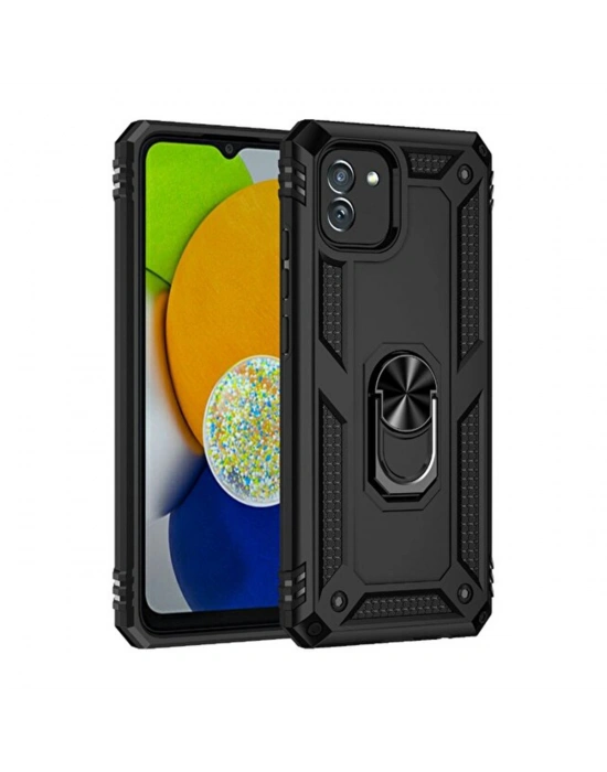 Newface Samsung Galaxy A03 Kılıf Sofya Yüzüklü Silikon Kapak - Siyah