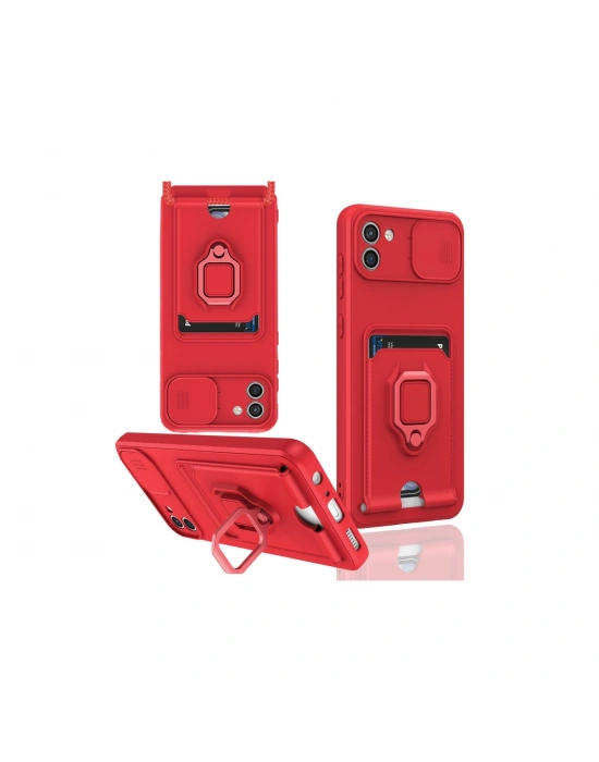 Newface Samsung Galaxy A03 Kılıf Zuma Kartvizitli Yüzüklü Silikon - Kırmızı