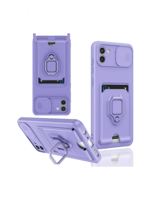 Newface Samsung Galaxy A03 Kılıf Zuma Kartvizitli Yüzüklü Silikon - Lila