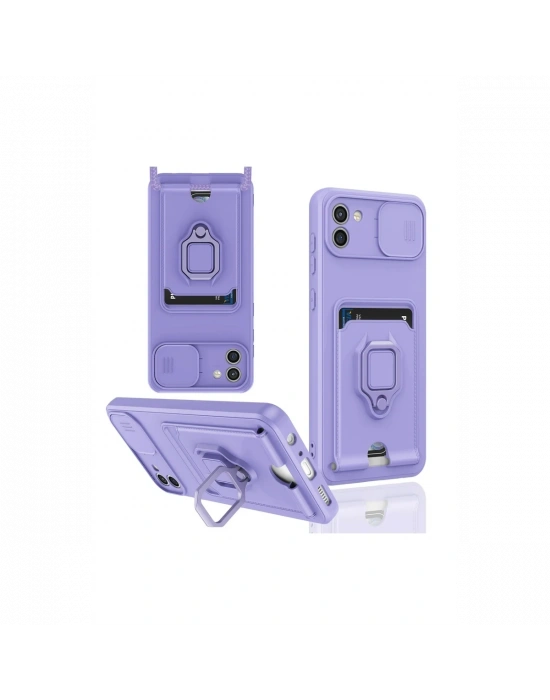 Newface Samsung Galaxy A03 Kılıf Zuma Kartvizitli Yüzüklü Silikon - Lila